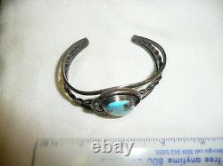 Navajo Indian Sterling Silver Turquoise Bracelet -unsigned early -2.5 in. Dia