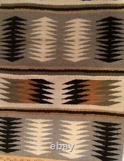 Navajo Native American Rug, Early 1950s Crystal Storm Pattern, perfect, 18x37