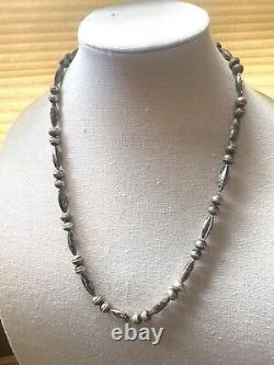 Navajo Pearls And Melon Seed Bead Necklace, Early Vintage, Sterling Silver! 24