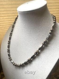 Navajo Pearls And Melon Seed Bead Necklace, Early Vintage, Sterling Silver! 24