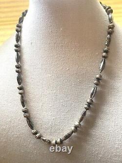 Navajo Pearls And Melon Seed Bead Necklace, Early Vintage, Sterling Silver! 24