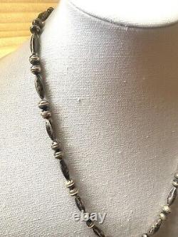 Navajo Pearls And Melon Seed Bead Necklace, Early Vintage, Sterling Silver! 24