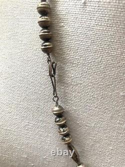 Navajo Pearls And Melon Seed Bead Necklace, Early Vintage, Sterling Silver! 24