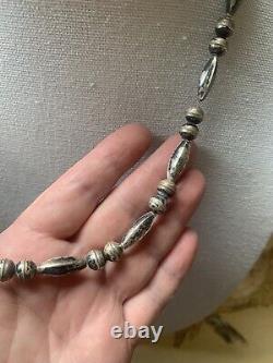 Navajo Pearls And Melon Seed Bead Necklace, Early Vintage, Sterling Silver! 24