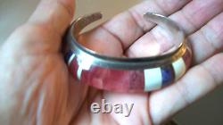 Navajo Signed Ch Chad Hoskie Quartz & Other Gems Sterl Silver Cuff Bracelet