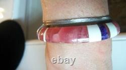 Navajo Signed Ch Chad Hoskie Quartz & Other Gems Sterl Silver Cuff Bracelet