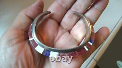 Navajo Signed Ch Chad Hoskie Quartz & Other Gems Sterl Silver Cuff Bracelet