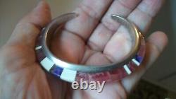 Navajo Signed Ch Chad Hoskie Quartz & Other Gems Sterl Silver Cuff Bracelet