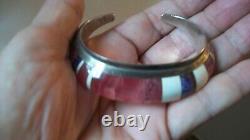 Navajo Signed Ch Chad Hoskie Quartz & Other Gems Sterl Silver Cuff Bracelet