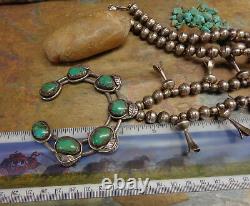 Navajo Silver Early Kingman Turquoise Squash Blossom Necklace Native Old Pawn