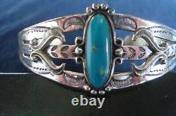 Navajo Sterling Silver Turquoise Bracelet, Early Bell Trading Post