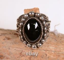 Navajo Sterling Silver and Onyx Ring Early 21st Century Size 10