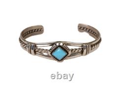 Navajo Sterling Silver and Turquoise Cuff Bracelet Early 21st Century
