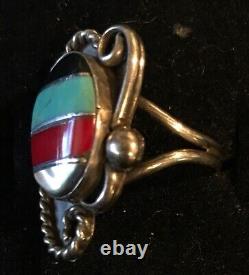 Navajo Style Sterling Ring With Turquoise & Other Stones (Size6.25/5.46g) T196