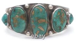 Navajo Turquoise Cuff Bracelet 5 Stones Sterling Silver Hand Made Early Vintage