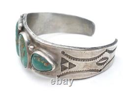 Navajo Turquoise Cuff Bracelet 5 Stones Sterling Silver Hand Made Early Vintage