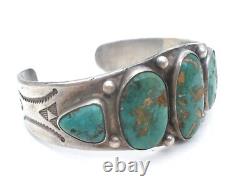 Navajo Turquoise Cuff Bracelet 5 Stones Sterling Silver Hand Made Early Vintage