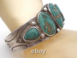 Navajo Turquoise Cuff Bracelet 5 Stones Sterling Silver Hand Made Early Vintage