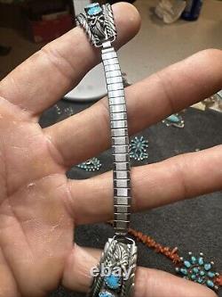 Navajo Turquoise Sterling Silver Watch Band Native Jewelry Early R. Tom Art