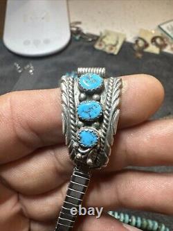 Navajo Turquoise Sterling Silver Watch Band Native Jewelry Early R. Tom Art