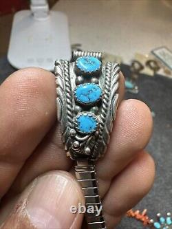 Navajo Turquoise Sterling Silver Watch Band Native Jewelry Early R. Tom Art