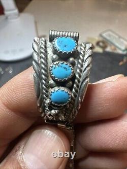 Navajo Turquoise Sterling Silver Watch Band Native Jewelry Early R. Tom Art