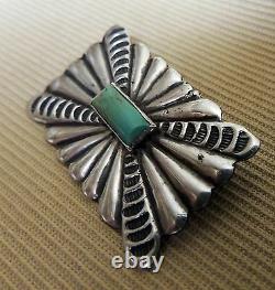 Navajo Zuni Native American Cast Stamped Pin Turquoise Sterling Silver Old Early