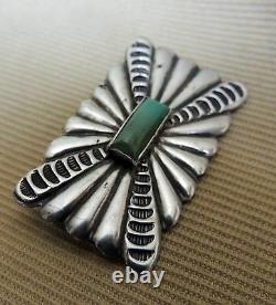 Navajo Zuni Native American Cast Stamped Pin Turquoise Sterling Silver Old Early