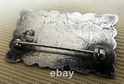 Navajo Zuni Native American Cast Stamped Pin Turquoise Sterling Silver Old Early