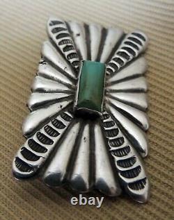 Navajo Zuni Native American Cast Stamped Pin Turquoise Sterling Silver Old Early