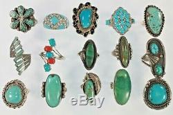 Navajo, Zuni & Other Sterling Silver Turquoise, Coral, Enamel Ring Collection