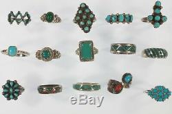 Navajo, Zuni & Other Sterling Silver Turquoise, Coral, Enamel Ring Collection