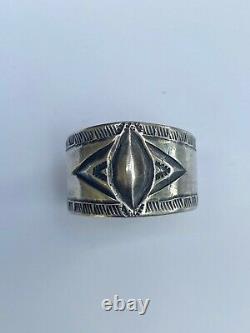 Navajo coin silver repouse early style ring 10 1/4