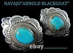 NavajoARNOLD BLACKGOATKingman TurquoiseHand Stamped 925 CLIP Earrings
