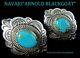 Navajoarnold Blackgoatkingman Turquoisehand Stamped 925 Clip Earrings