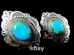 NavajoARNOLD BLACKGOATKingman TurquoiseHand Stamped 925 CLIP Earrings