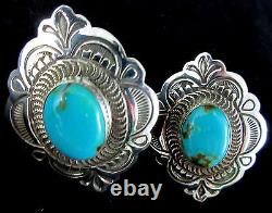 NavajoARNOLD BLACKGOATKingman TurquoiseHand Stamped 925 CLIP Earrings