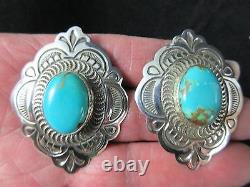 NavajoARNOLD BLACKGOATKingman TurquoiseHand Stamped 925 CLIP Earrings