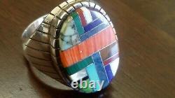 New Early Ray Jack Navajo Style 18 Stone Inlay Sterling Ring Sz. Approx. 15.50