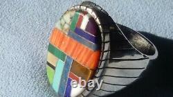 New Early Ray Jack Navajo Style 18 Stone Inlay Sterling Ring Sz. Approx. 15.50