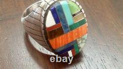 New Early Ray Jack Navajo Style 18 Stone Inlay Sterling Ring Sz. Approx. 15.50