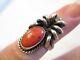 Old Pawn Vintage Red Coral Sterling Silver Spider Early Navajo Ring Sz 7.5