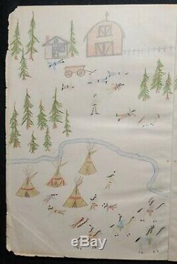 ORIGINAL INDIAN SCHOOL LEDGER DRAWING. Early to MID 1900s