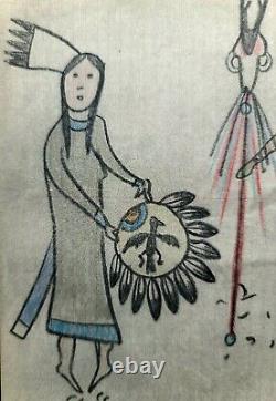 ORIGINAL INDIAN WARS LEDGER DRAWING! Early 1900s