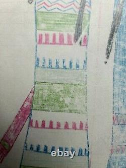 ORIGINAL LEDGER DRAWING. Two Sioux Dolls. Early 1900s