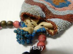 Old Early Antique Plains Cree Indian Pouch Contour Beaded Padre, Brass, Etc Bead