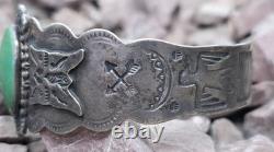 Old Early Fred Harvey Era Native American Green Turquoise Sterling Cuff Bracelet