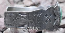Old Early Fred Harvey Era Native American Green Turquoise Sterling Cuff Bracelet