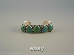 Old Early Navajo Heavy Ingot Silver Bracelet 5 Turquoise Stones 7 3/8 @