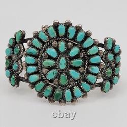 Old Early Sterling Silver Turquoise Petite Point Cluster Cuff Bracelet 6.5